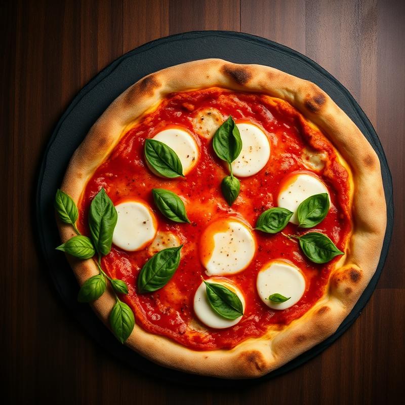 Pizza Margherita artesanal com muçarela, tomate e manjericão fresco