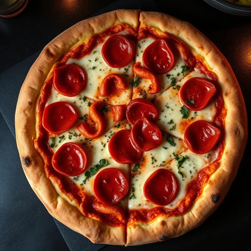 Pizza de pepperoni com fatias crocantes sobre muçarela derretida