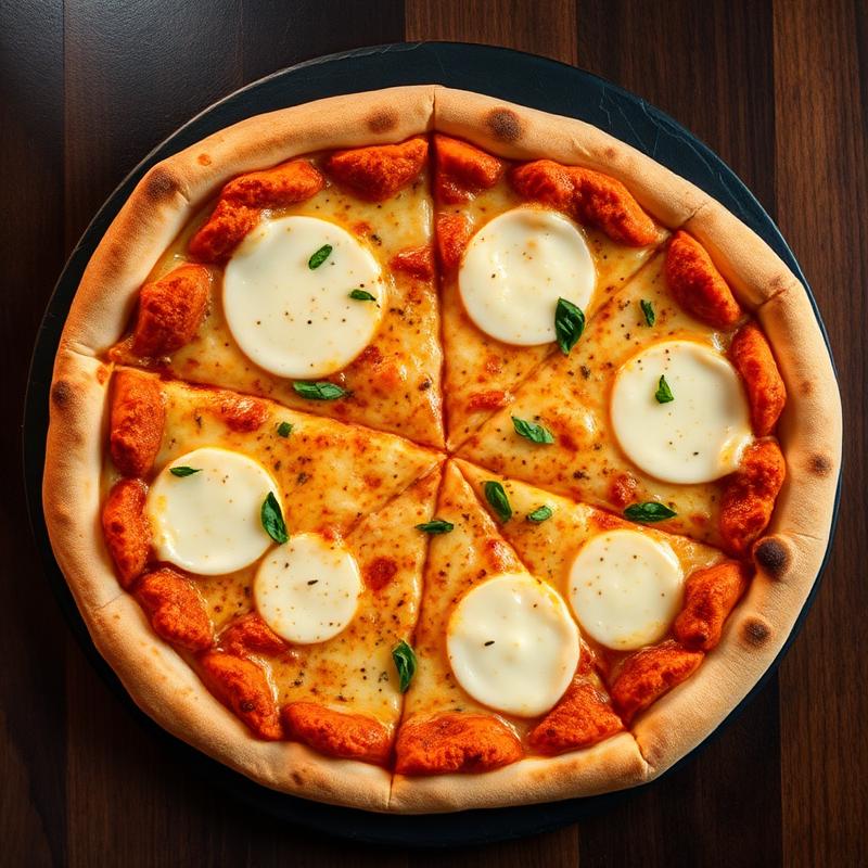 Pizza quatro queijos com cobertura cremosa e dourada